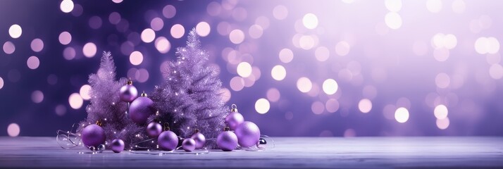 purple christmas background with bokeh lights and christmas tree, new year or x-mas purple banner bo