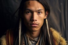 Handsome Young Native American Man. The Concept Of Columbus Day And The Discovery Of America. Portrait