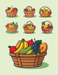 Set of fruit basket vector illustration.