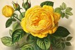 Vintage Persian Yellow Rose illustration by P. R. Redoute from 'Les Roses', published in Paris (1817-24). Generative AI