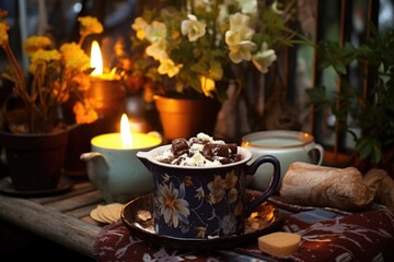 Poster - hot chocolate in a vintage enamel mug