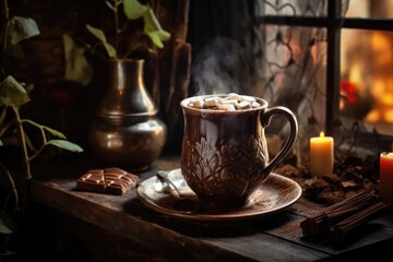 Canvas Print - steaming hot chocolate in a cozy mug