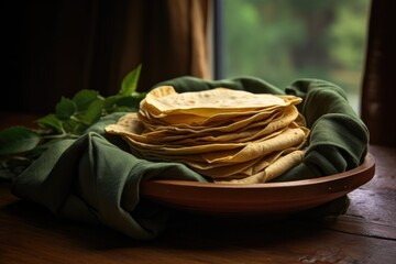 Wall Mural - homemade tortillas wrapped in a cloth to keep warm