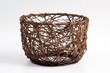An openwork container made of twigs or strips, isolated on a plain or see-through surface. Generative AI