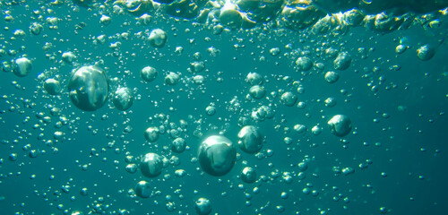 Air bubbles under water Water surface 3D illustration