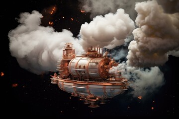 Wall Mural - smoke swirling around floating objects in a spacecraft