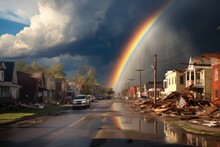 Tornado And Rainbow Juxtaposition After The Storm