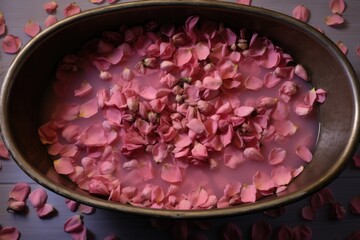 Poster - overhead view of a bathtub with rose petals