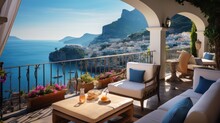 Exquisite Villa Perched On The Stunning Amalfi Coast Of Italy, Offering Unparalleled Vistas Of The Glistening Mediterranean Sea And Terraced Cliffs