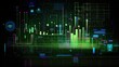 © Dina - data visualization hi-tech futuristic illustration in green  neon color palette.