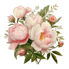 Wall Mural - Bunch of peonies and roses on transparent background