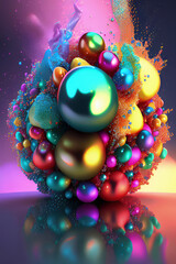 Aufkleber - Luxury concept splashing colors and pearls abstract background. Ai generated art.