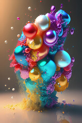 Aufkleber - Luxury concept splashing colors and pearls abstract background. Ai generated art.