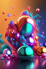 Aufkleber - Luxury concept splashing colors and pearls abstract background. Ai generated art.