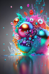 Aufkleber - Luxury concept splashing colors and pearls abstract background. Ai generated art.