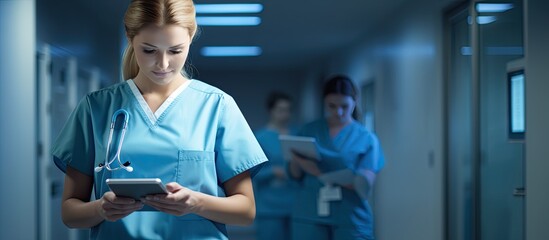 Digital tablet being used by a nurse with ample room for text