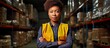 © HN Works - Young African female forklift operator posing in a textile warehouse