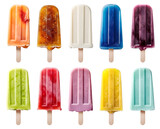 Ice popsicle lolly on transparent background cutout. PNG file. Many assorted different flavour. Mockup template for artwork design