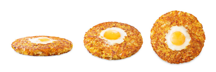 Wall Mural - Hash Brown egg nests on a white isolated background