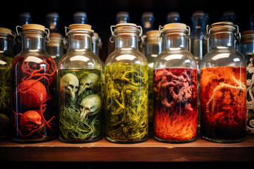 Wall Mural - Halloween potion bottles, interior decor