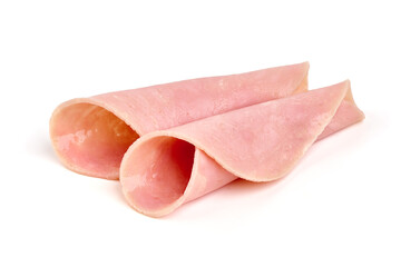 Wall Mural - Sliced boiled ham sausage, isolated on white background.