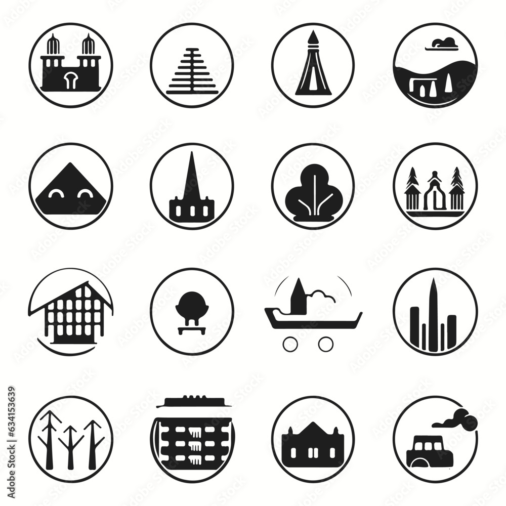 Minimalist flat vector beautiful set of tourism icons and silhouettes ...