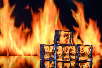 ice cubes on fire background for alcoholic cocktail 2