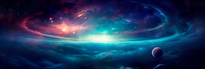 Wall Mural - panorama space scene with stars and galaxies. generative ai