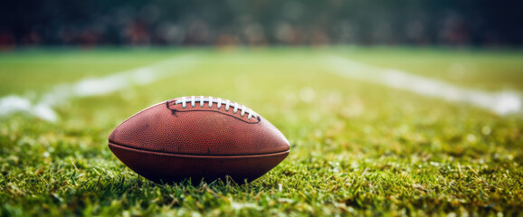 Wall Mural - American football ball on a stadium pitch