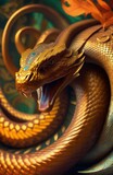 Fototapeta Konie - Naga - A serpent-like creature that is often depicted with the head of a human and the body of a serpent. Nagas are associated with water and are believed to be protectors of underground treasures