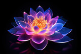 Fototapeta Kwiaty - neon glowing lotus flower, symbol of yoga and mindfulness
