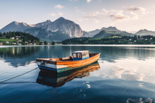 Boat On The Calm Mountain  Lake