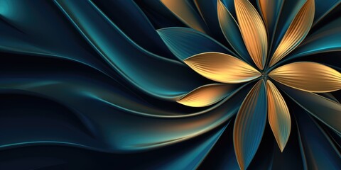 Wall Mural - Beautiful abstract gold and blue glossy metallic floral design background. beautiful Generative AI AIG32