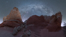 Rocky Formations In Valley Under Starry Sky