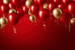 © Vladimir Sazonov - Celebration party banner background with red, gold balloons, carnival, festival or birthday balloon red background, red celebration background template, Illustrations for advertising, generative ai
