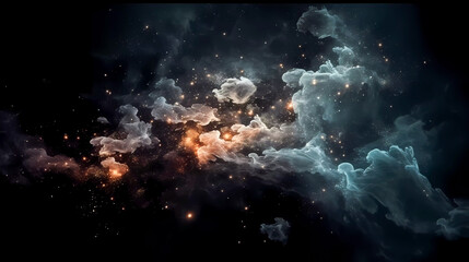 Wall Mural - deep space, smoke, stars and galaxies. on a dark background.. generative ai technology.