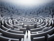 © Happy Stock - A person walking through a labyrinth or maze, representing the complexity of anxious thoughts and the journey to find clarity. Struggle, uncertainty, anxious thoughts, decision-making mind growth