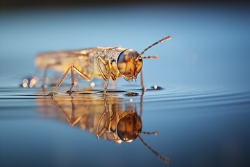 Poster - mosquito larva close up in nature in summer.