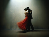 Passionate woman and man dancing tango