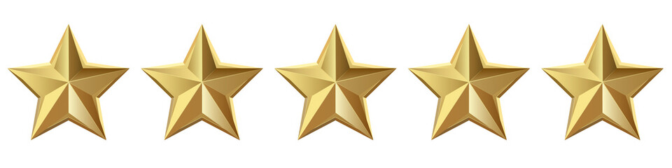 Five golden stars product rating review for apps and websites