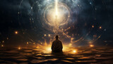 Fototapeta Fototapety kosmos - Yoga illustration relaxation zen lotus space energy universe star silhouette meditating spirituality science