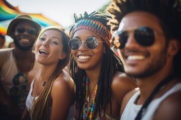 Wall Mural - Mixed and diverse group of young people dancing at a music festival party