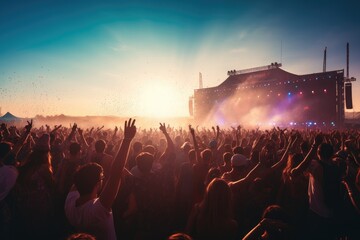 Wall Mural - Big crowd dancing at an EDM Music festival