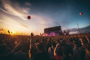 Wall Mural - Big crowd dancing at an EDM Music festival