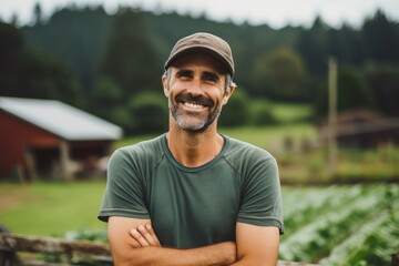 Wall Mural - Middle aged caucasian farming smiling on his farm field