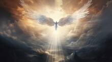 The Beautiful Angel Brings You A Message From The Sky. Rays Of Sunshine. Generative AI