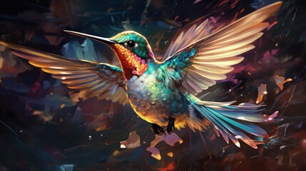 Wall Mural - Cute Hummingbird Bird With Colorful Plumage. Generative AI