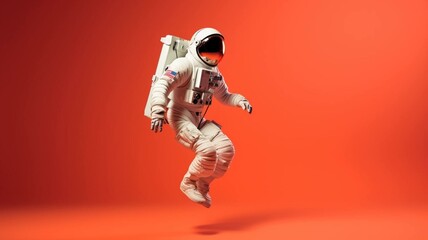 dancing astronaut on orange background