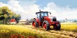 illustration of tractor in farm field realistic, generative AI