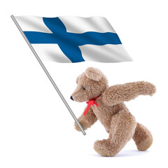 Wall Mural - Finland flag being carried by a cute teddy bear